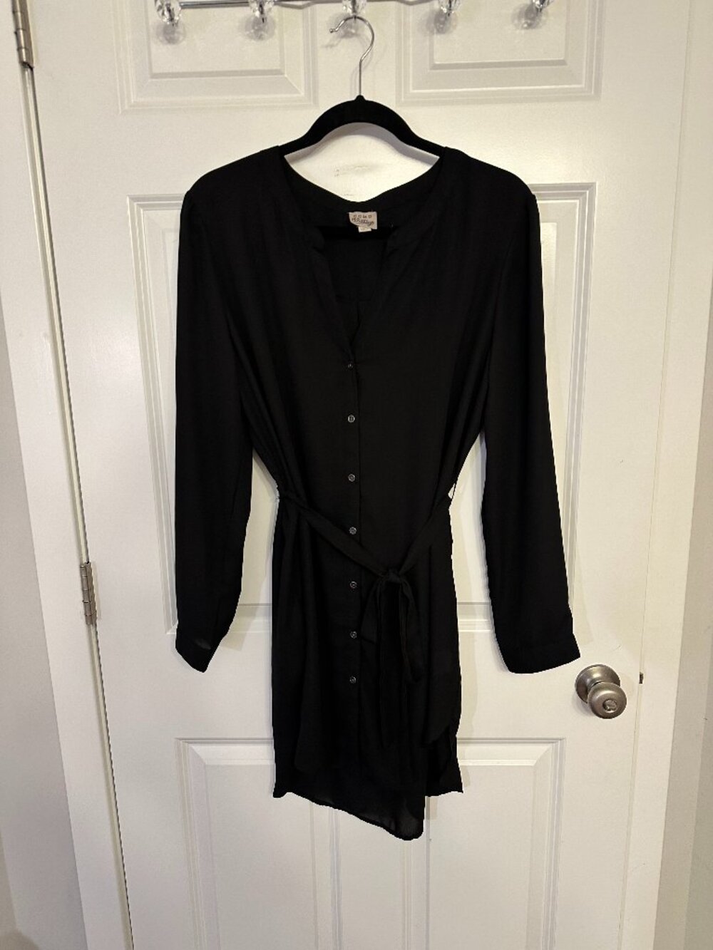Como Vintage Black Long-Sleeve Button Up Shirt Dress - Size L